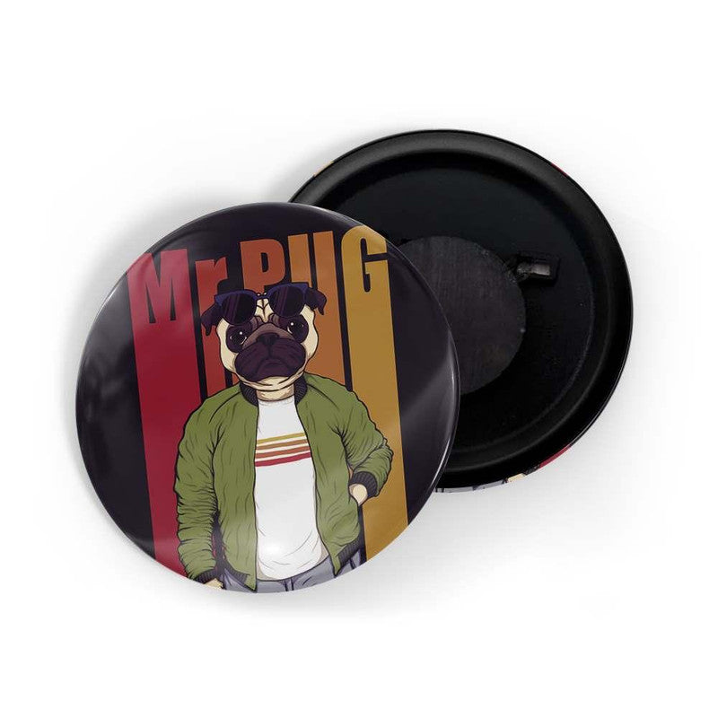 dhcrafts Black color Round Fridge Magnet Mr Pug Glossy Finish Design Pack of 1 (58 mm)